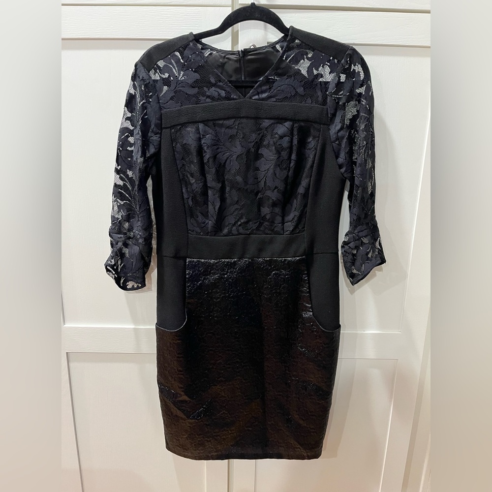 Nanette Lepore Women’s Size 8 Black Lace Dress Metallic Wool - Picture 2 of 8
